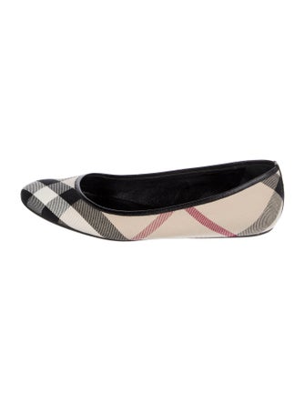 Burberry Prorsum Nova Check Pattern Leather Trim Embellishment Ballet Flats