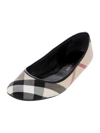Burberry Prorsum Nova Check Pattern Leather Trim Embellishment Ballet Flats