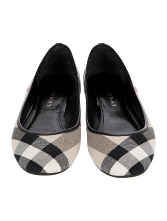 Burberry Prorsum Nova Check Pattern Leather Trim Embellishment Ballet Flats