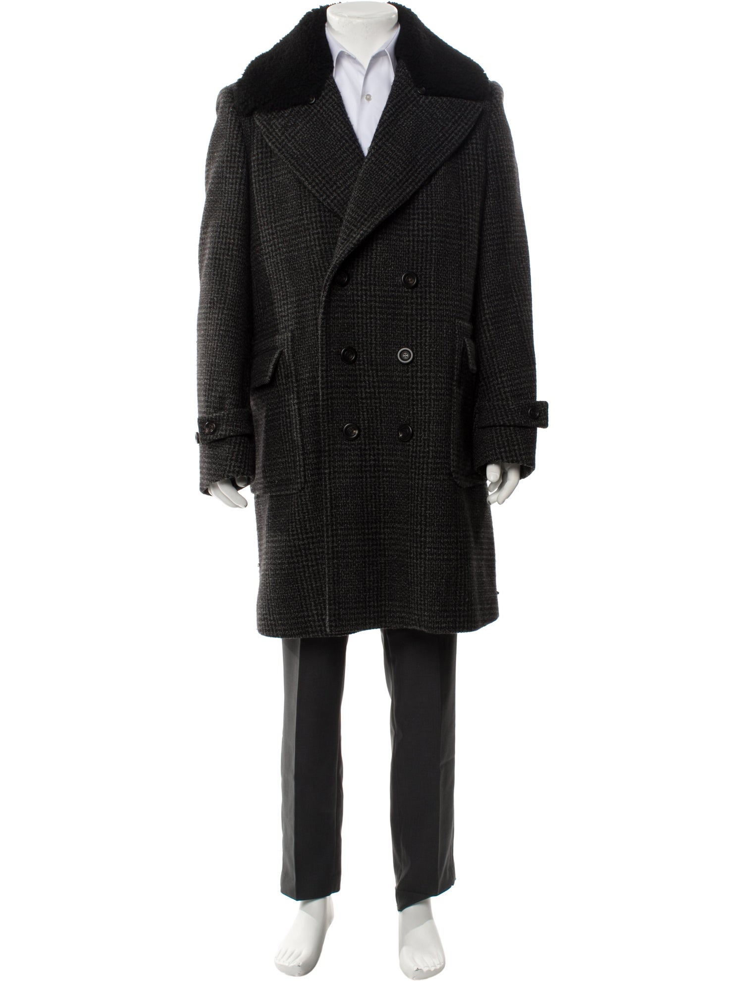 Burberry Prorsum Virgin Wool Houndstooth Print Overcoat