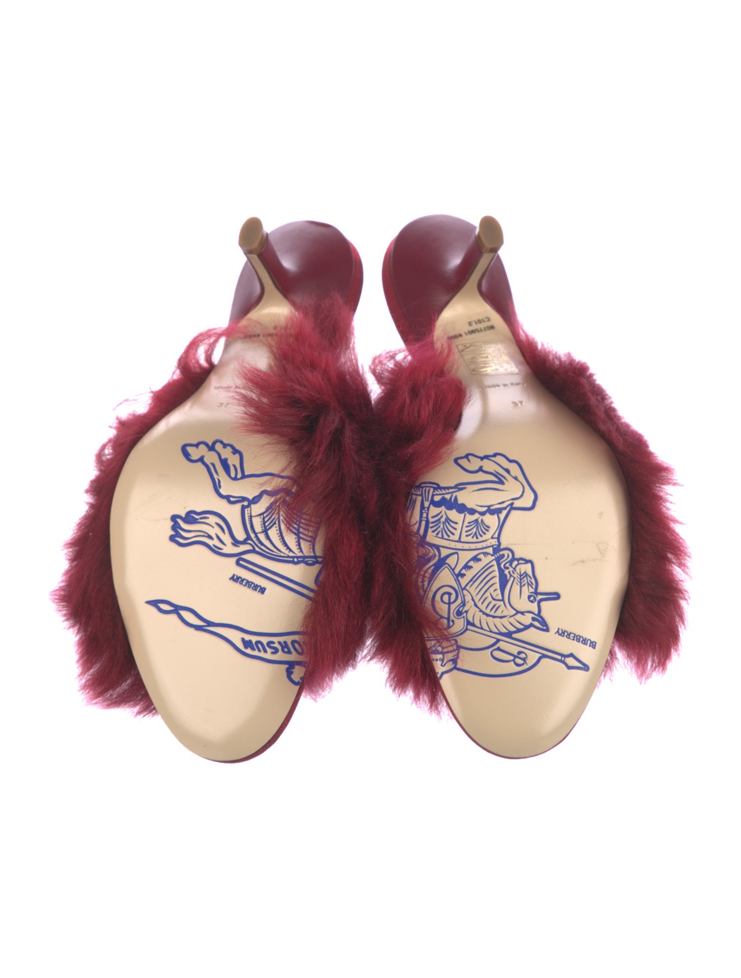 Burberry Shearling Leather Trim Embellishment Slides