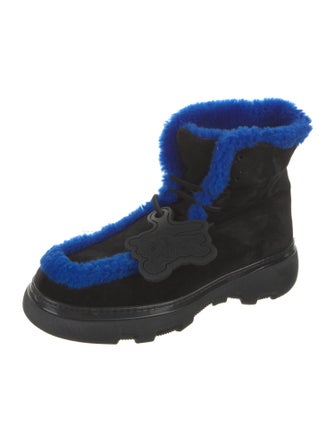 Burberry Suede Colorblock Pattern Lace-Up Boots