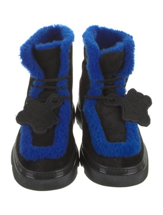 Burberry Suede Colorblock Pattern Lace-Up Boots