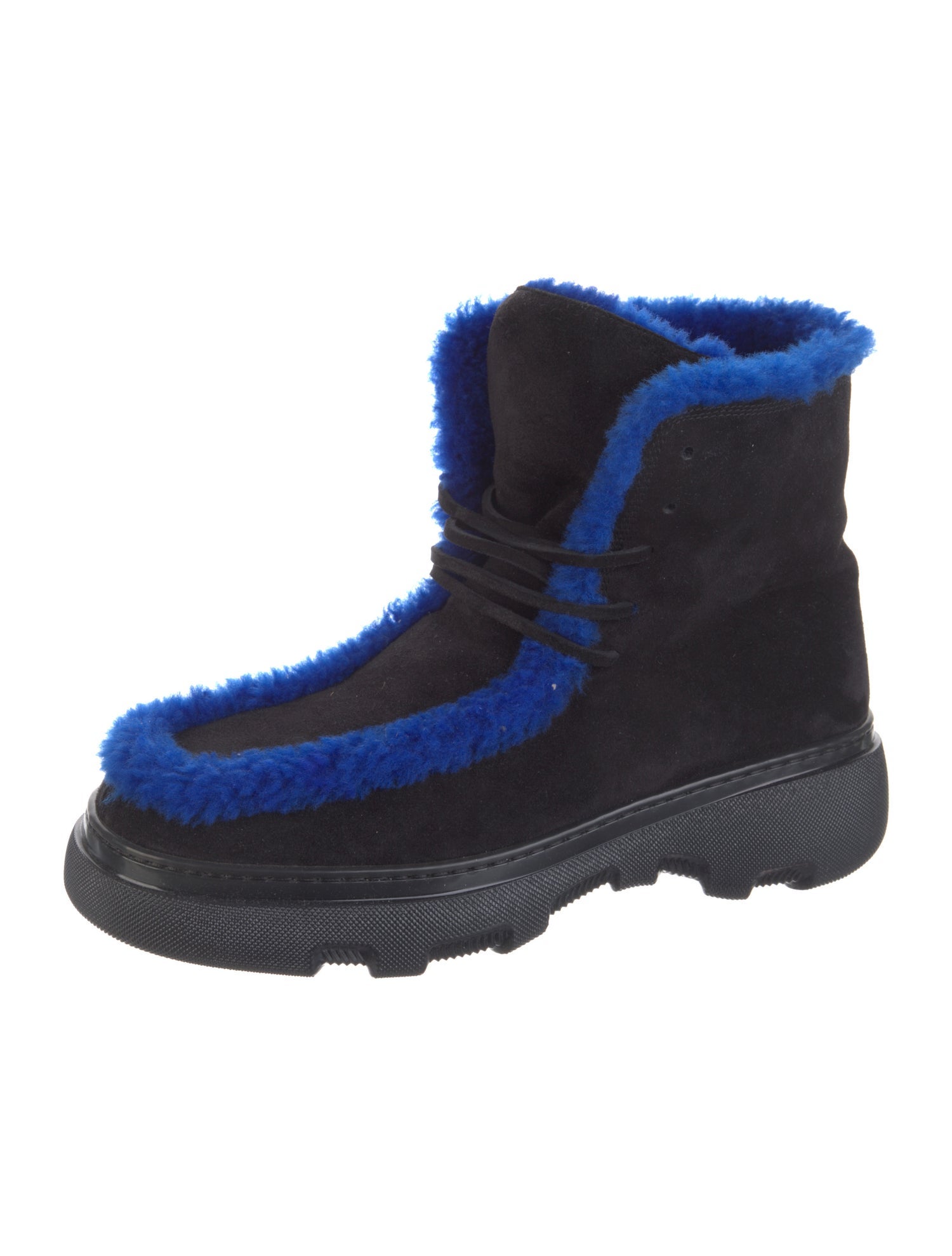 Burberry Prorsum Suede Faux Fur Trim Lace-Up Boots