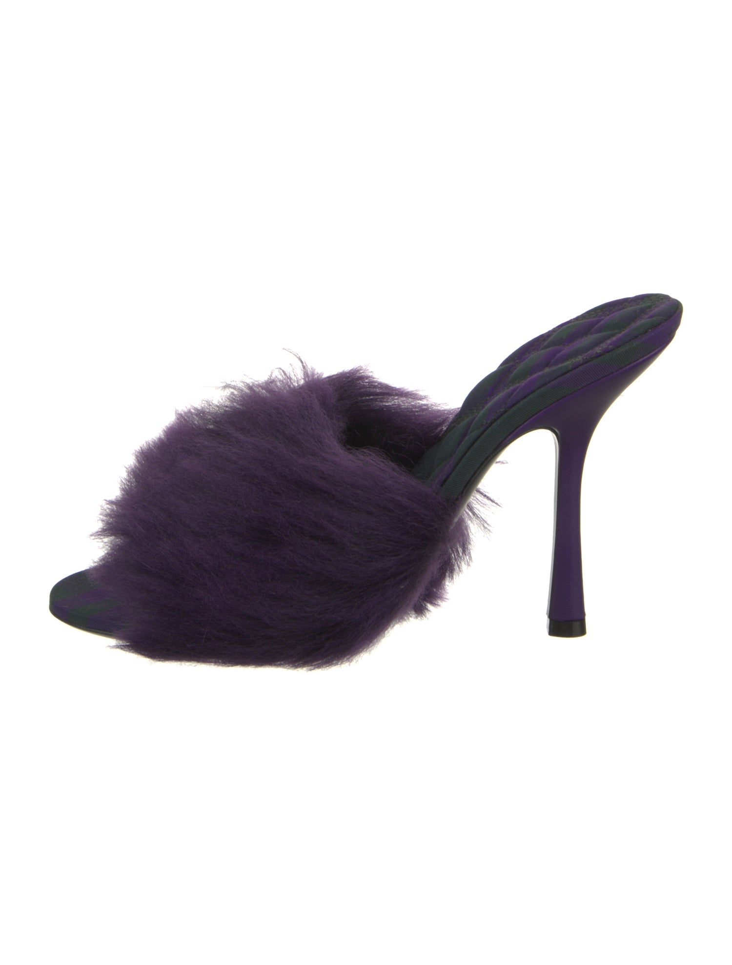 Burberry Faux Fur Leather Trim Embellishment Slides