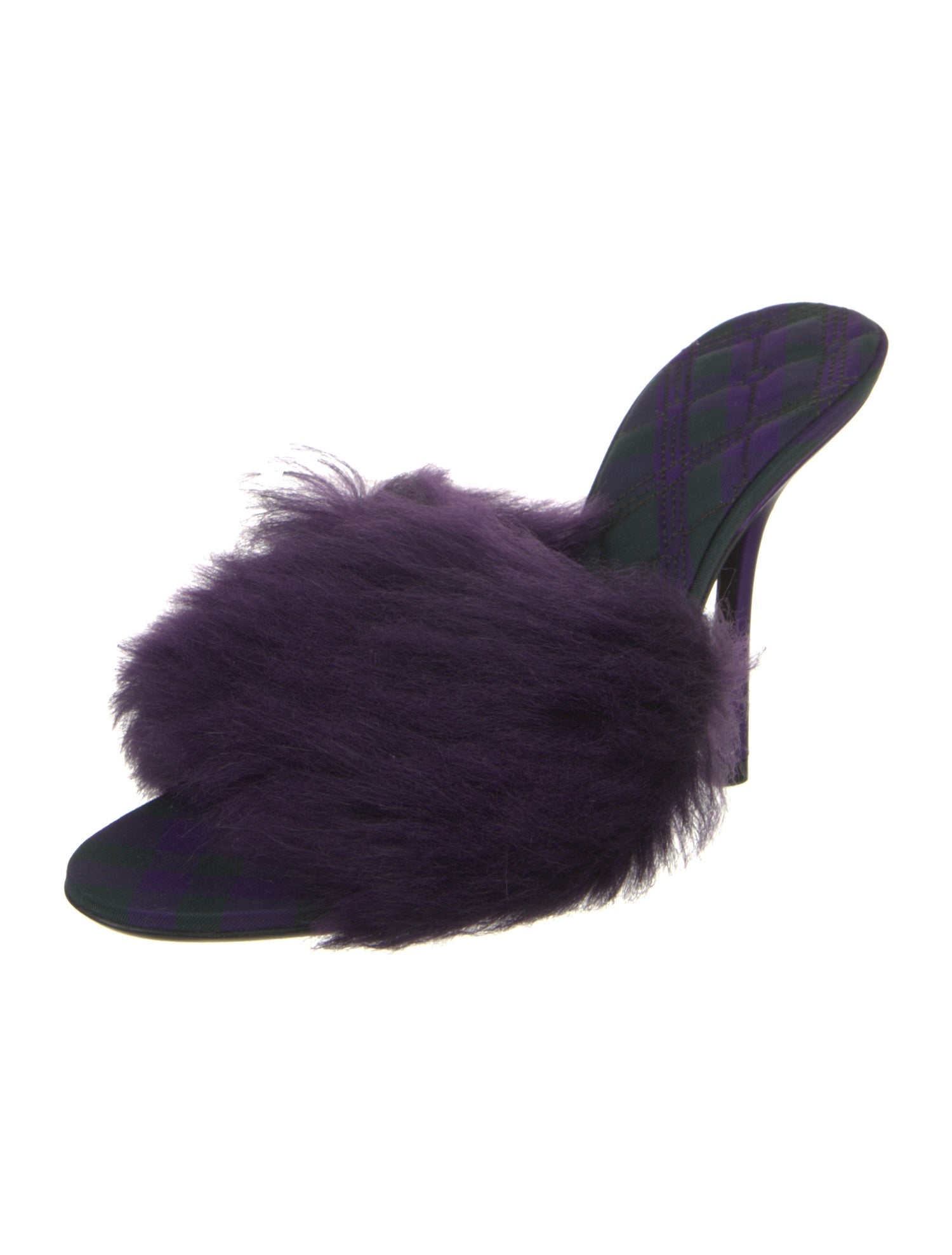 Burberry Faux Fur Leather Trim Embellishment Slides