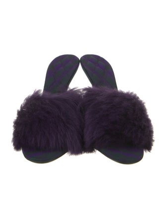 Burberry Faux Fur Leather Trim Embellishment Slides