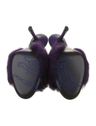 Burberry Faux Fur Leather Trim Embellishment Slides