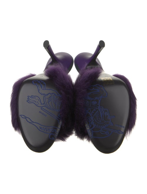 Burberry Faux Fur Leather Trim Embellishment Slides