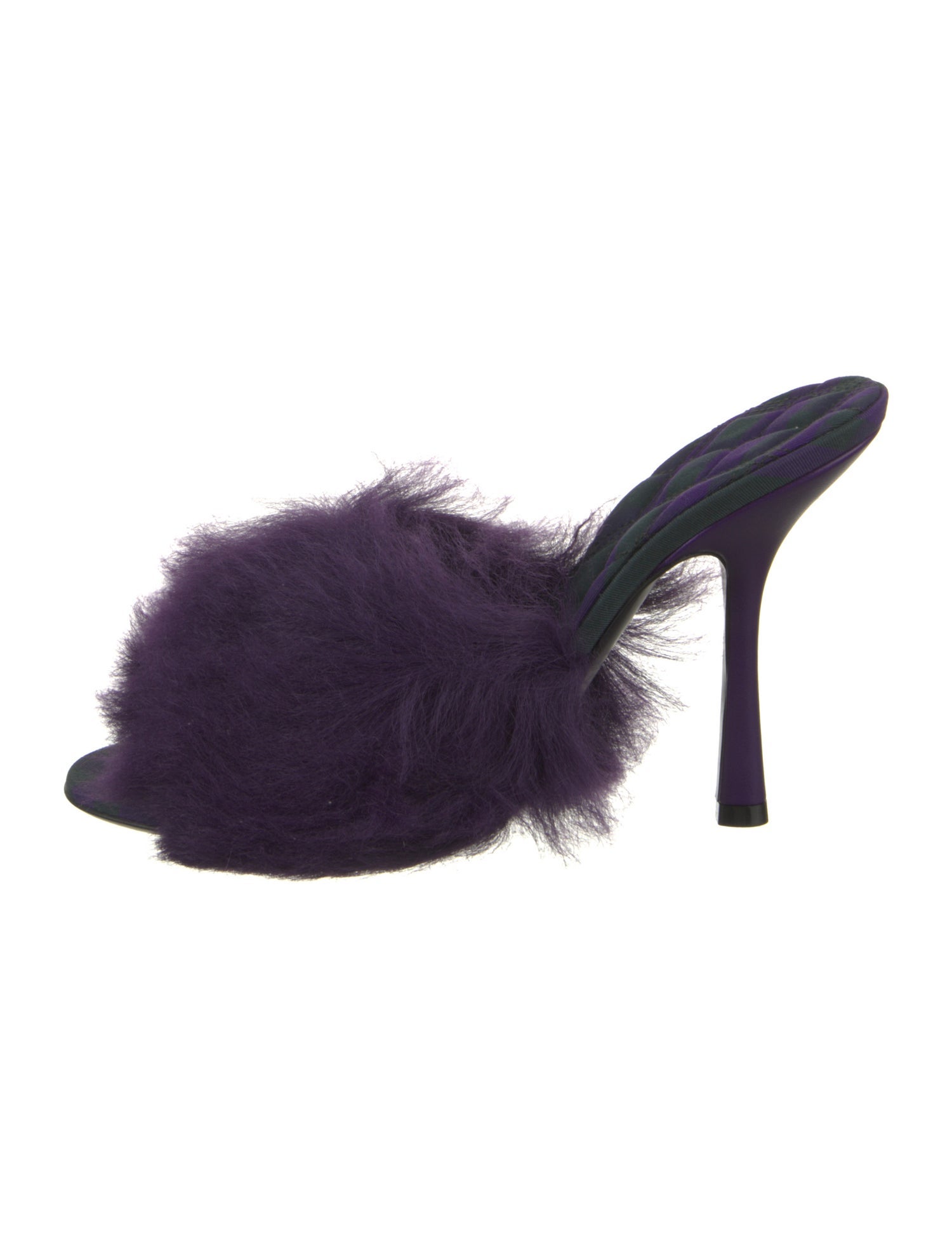 Burberry Faux Fur Leather Trim Embellishment Slides