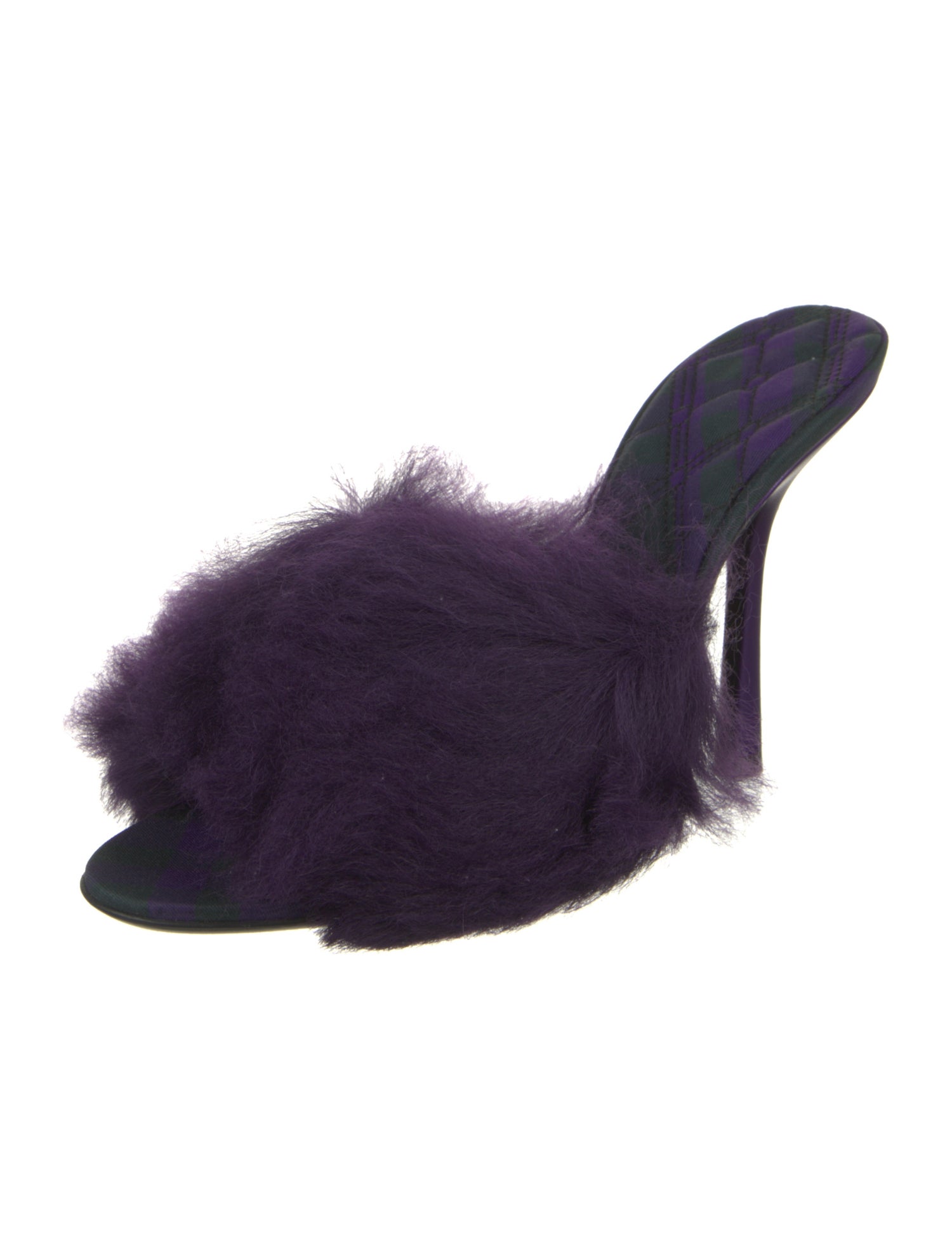 Burberry Faux Fur Leather Trim Embellishment Slides