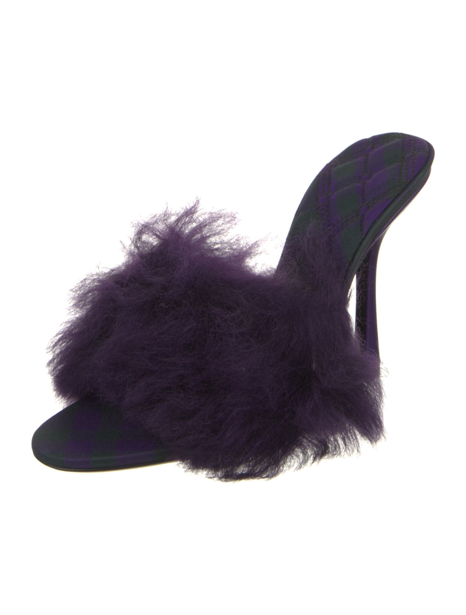 Burberry Faux Fur Leather Trim Embellishment Slides