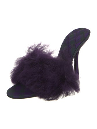 Burberry Faux Fur Leather Trim Embellishment Slides