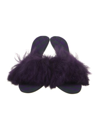 Burberry Faux Fur Leather Trim Embellishment Slides
