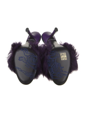 Burberry Faux Fur Leather Trim Embellishment Slides