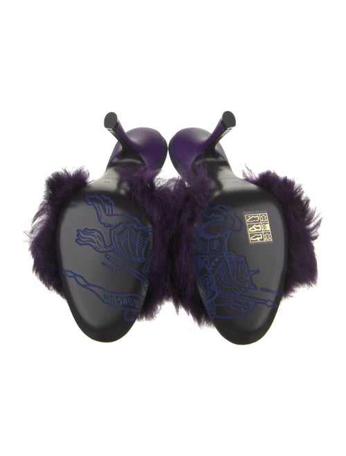 Burberry Faux Fur Leather Trim Embellishment Slides