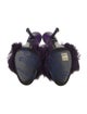 Burberry Faux Fur Leather Trim Embellishment Slides