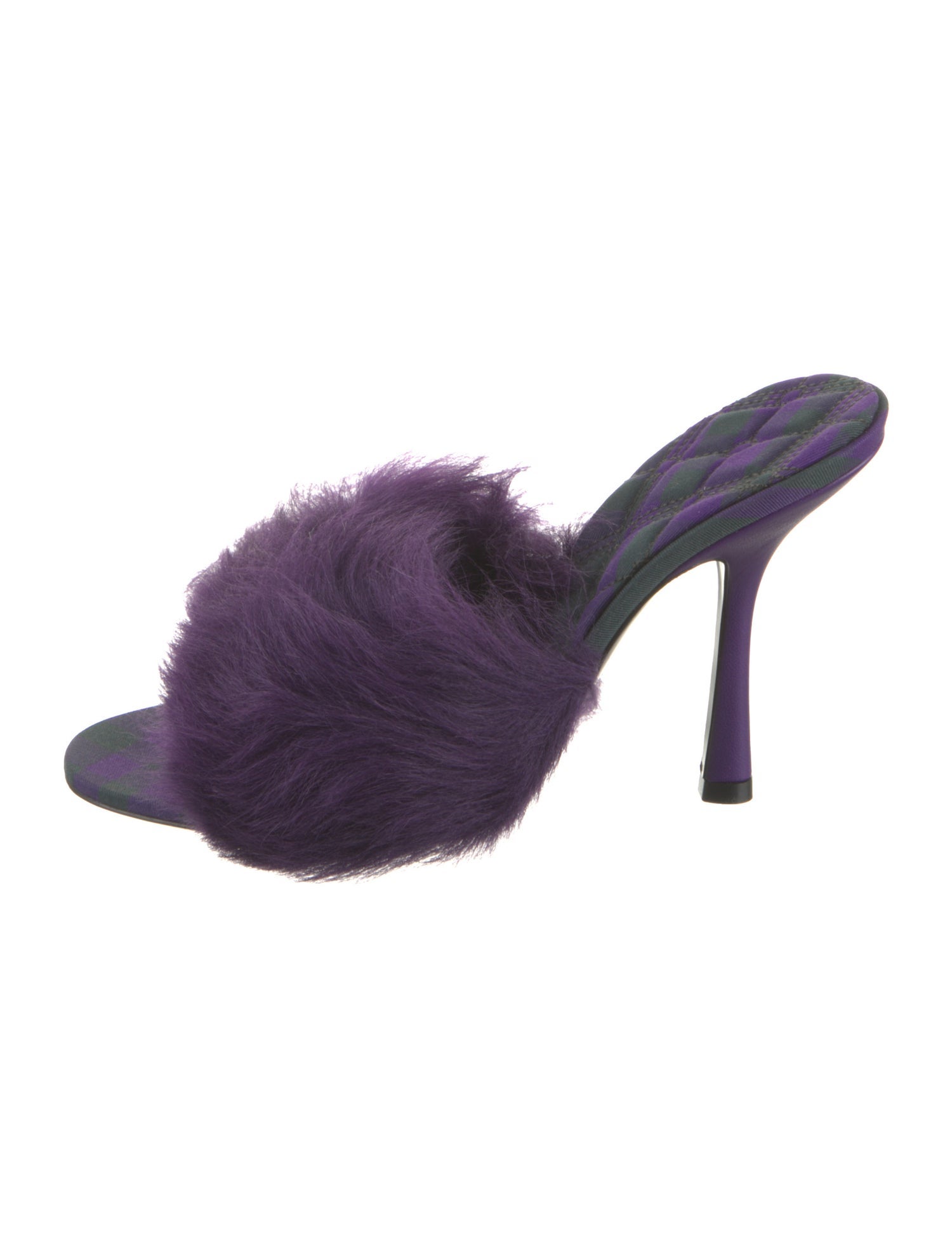 Burberry Faux Fur Leather Trim Embellishment Slides