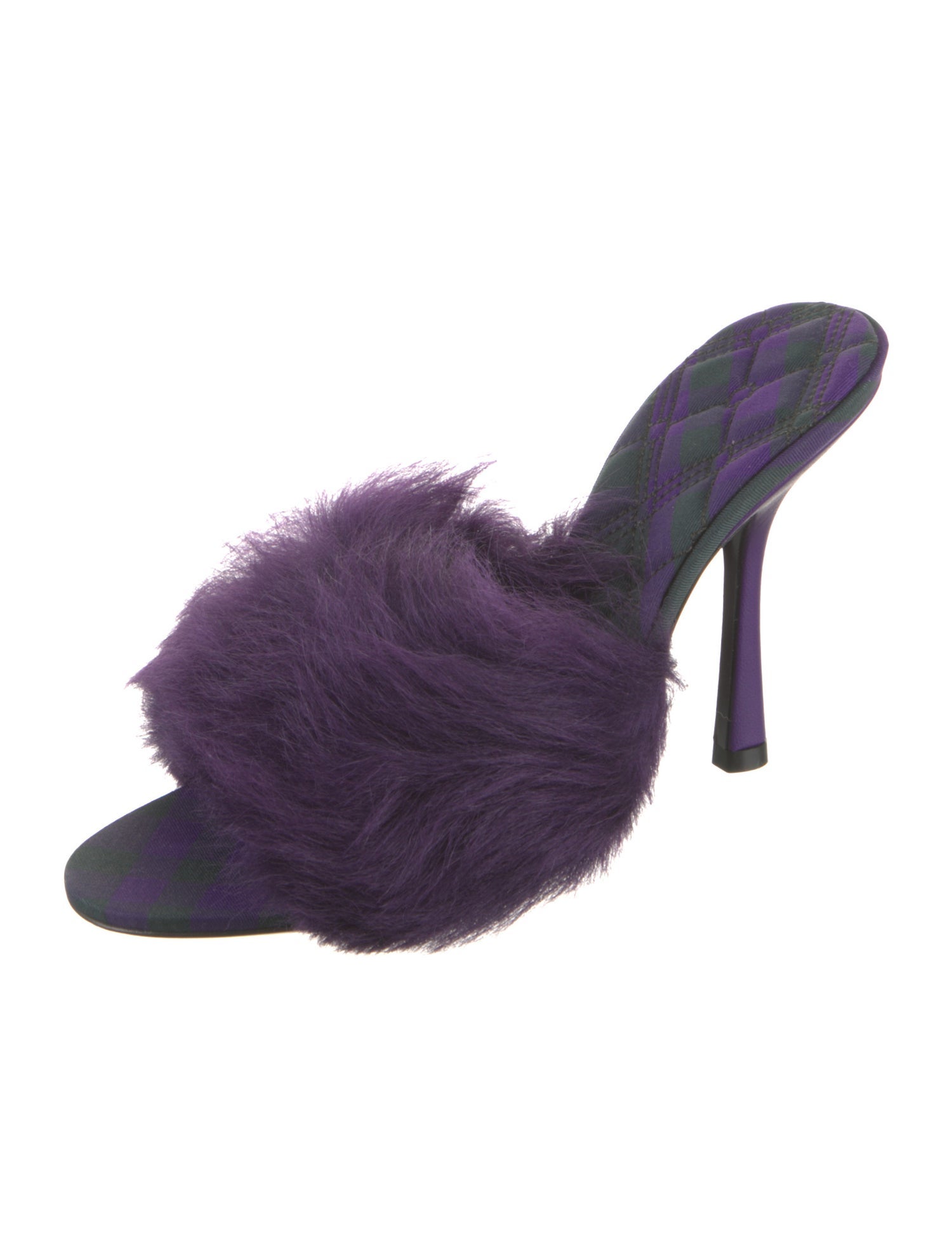 Burberry Faux Fur Leather Trim Embellishment Slides