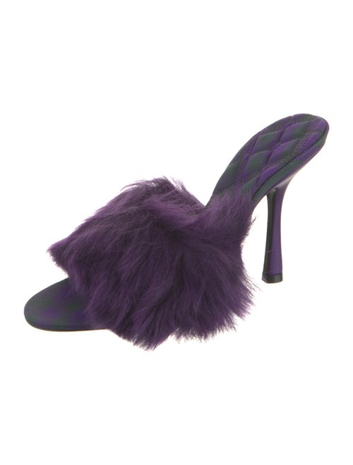 Burberry Faux Fur Leather Trim Embellishment Slides