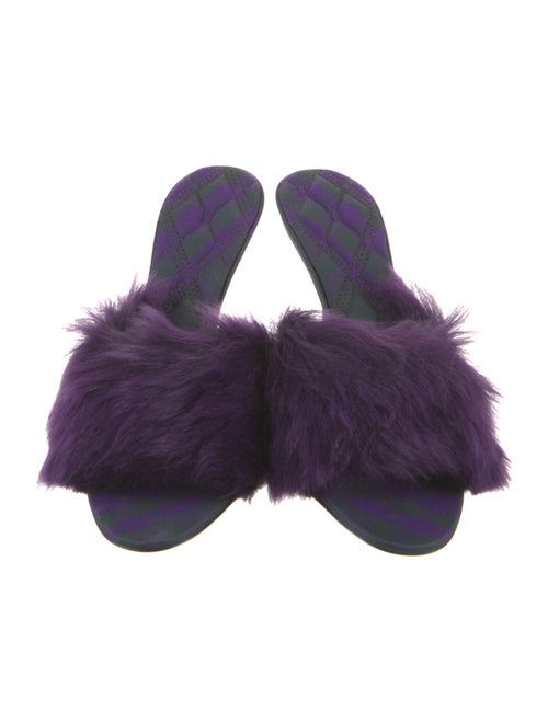 Burberry Faux Fur Leather Trim Embellishment Slides