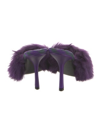 Burberry Faux Fur Leather Trim Embellishment Slides