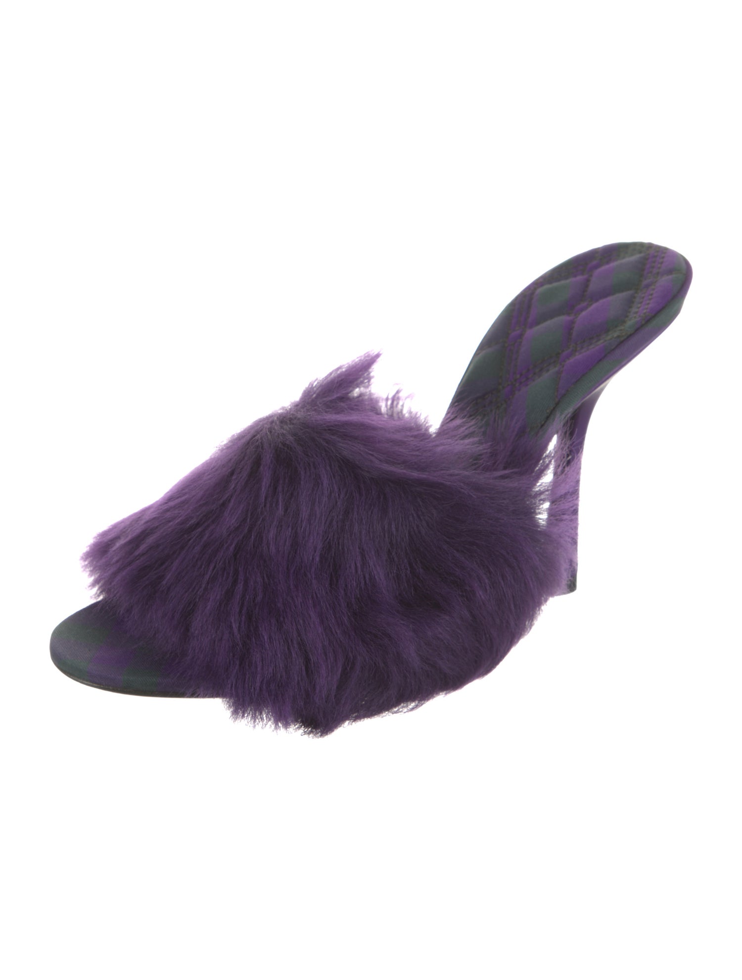 Burberry Faux Fur Leather Trim Embellishment Slides