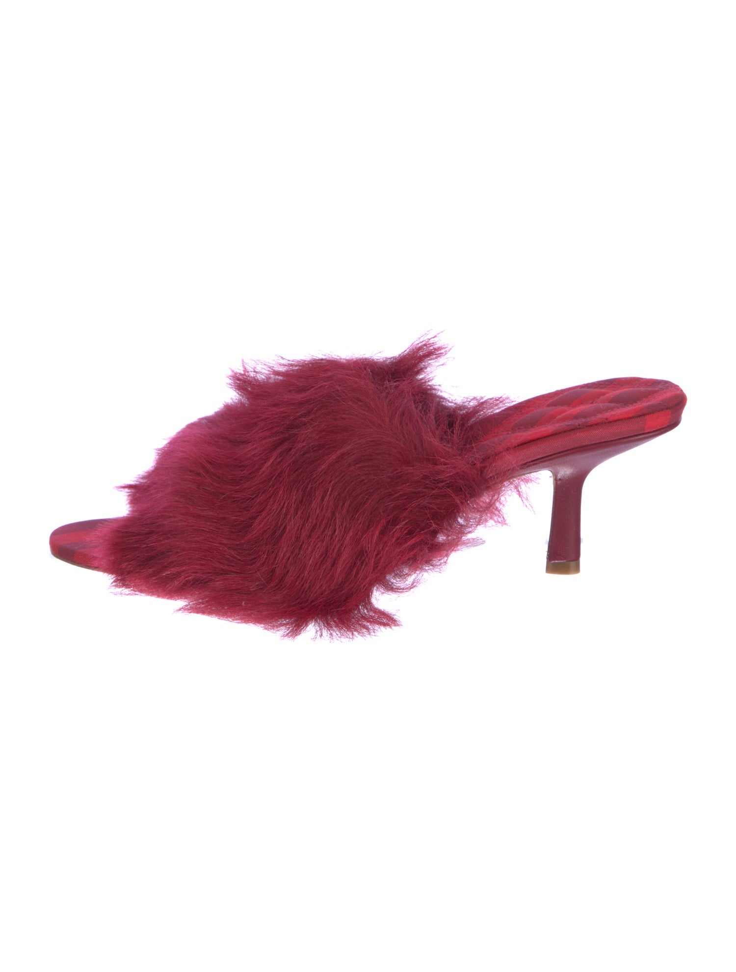 Burberry Faux Fur Leather Trim Embellishment Slides