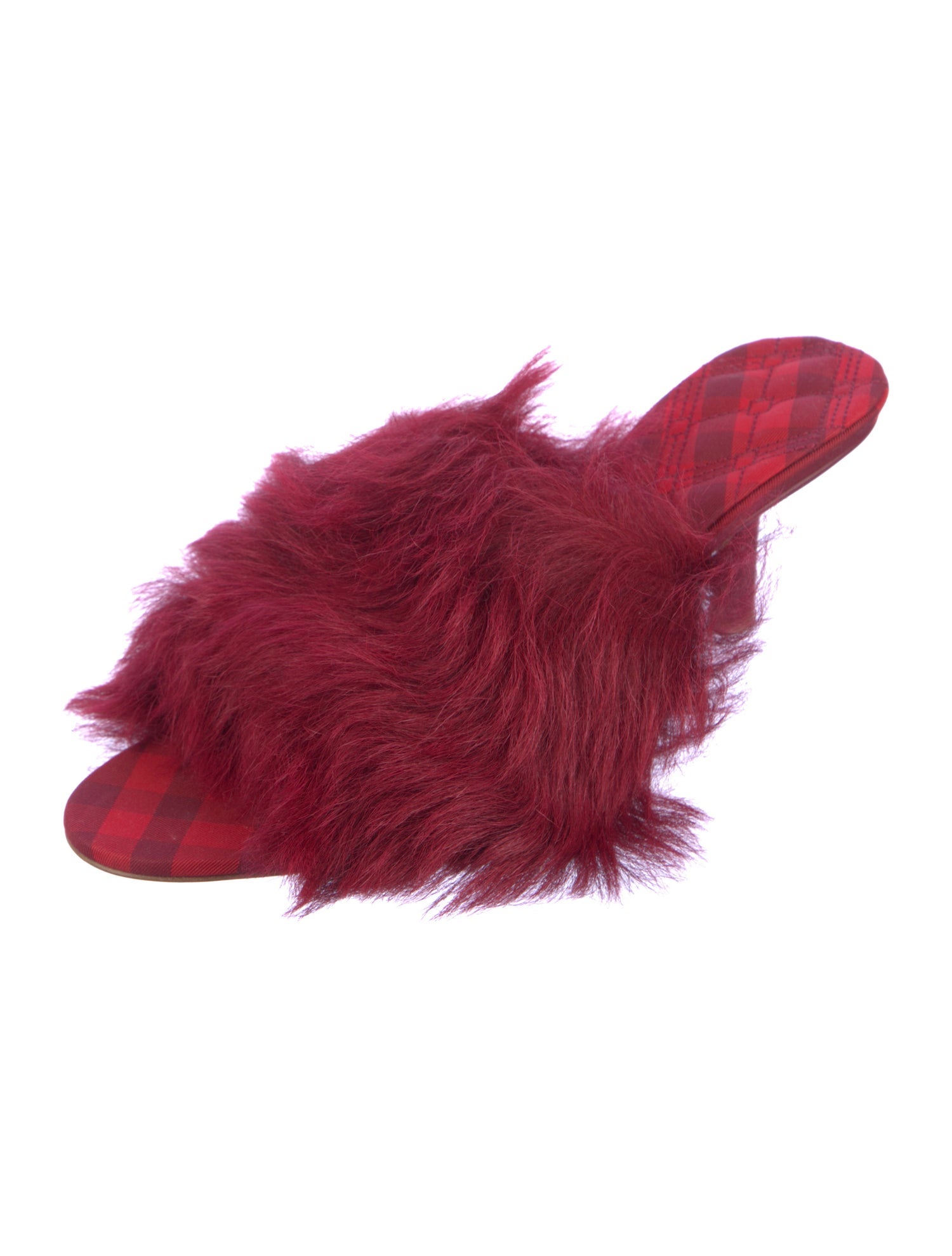 Burberry Faux Fur Leather Trim Embellishment Slides