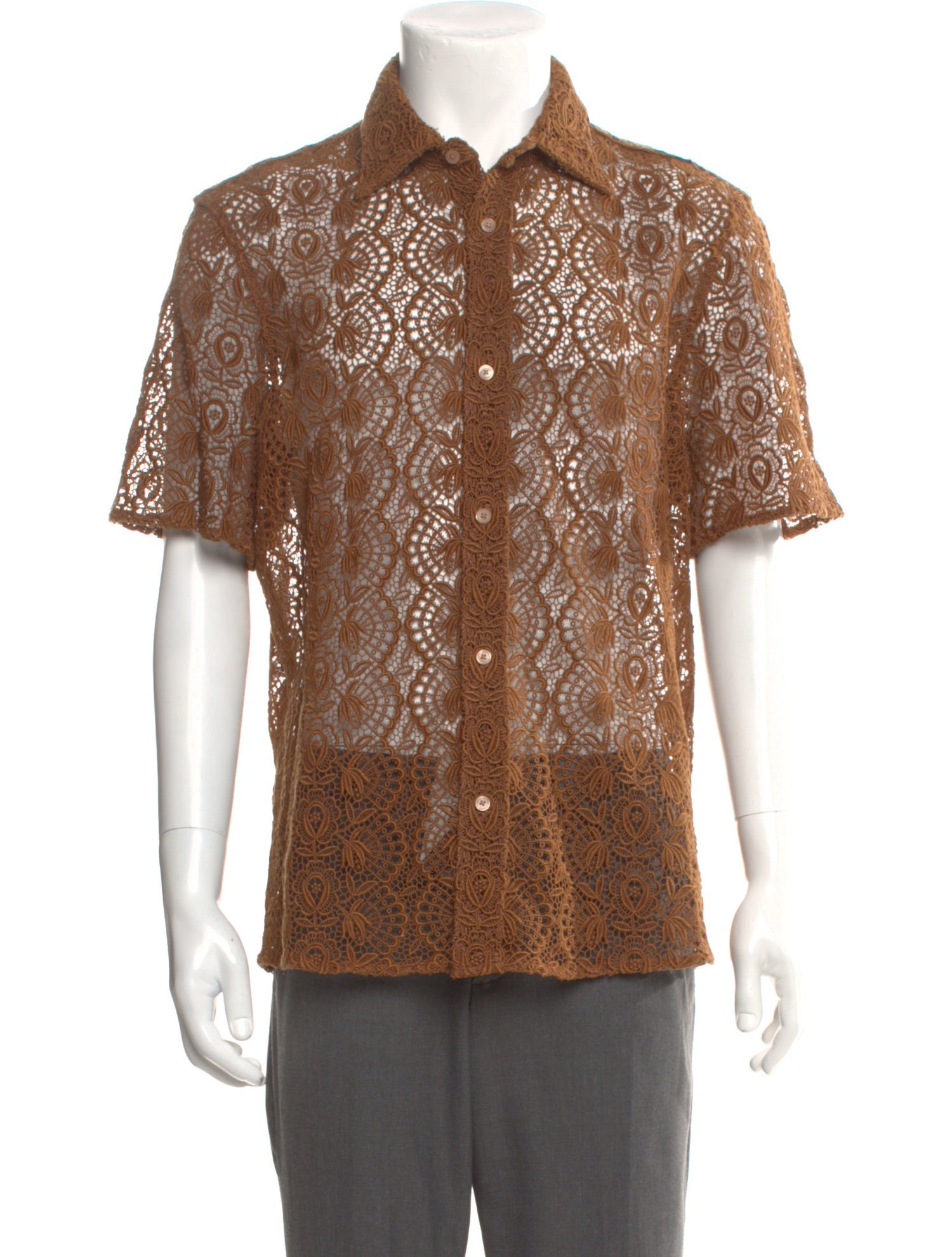 Burberry Prorsum Lace Pattern Short Sleeve Shirt