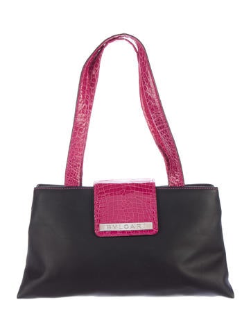 Bvlgari Crocodile-Trimmed Leather Tote