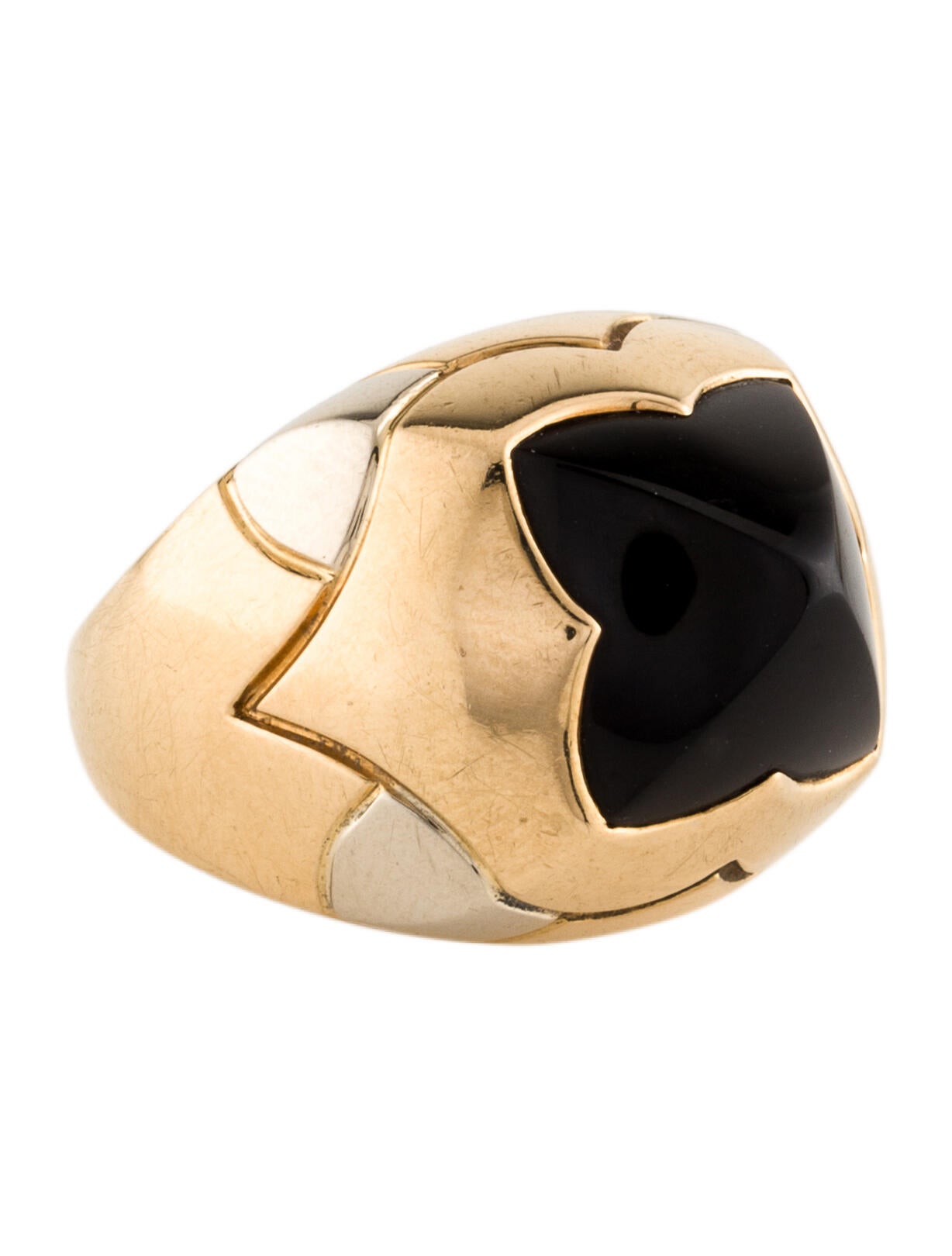 Bvlgari 18K Two Tone Onyx Pyramid Signet Ring