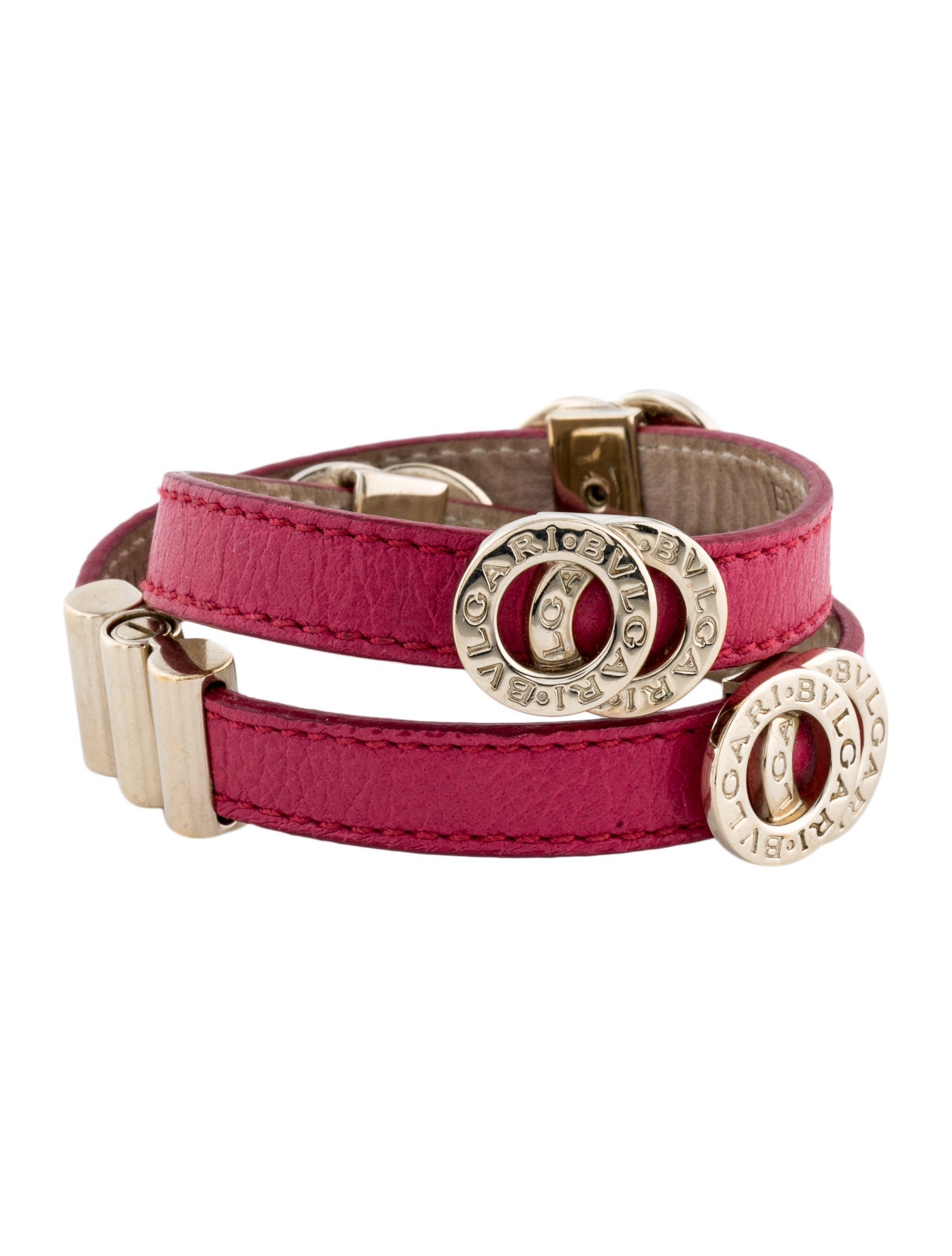 Bvlgari Leather Double Coil Wrap Bracelet GoldPlated Wrap, Bracelets