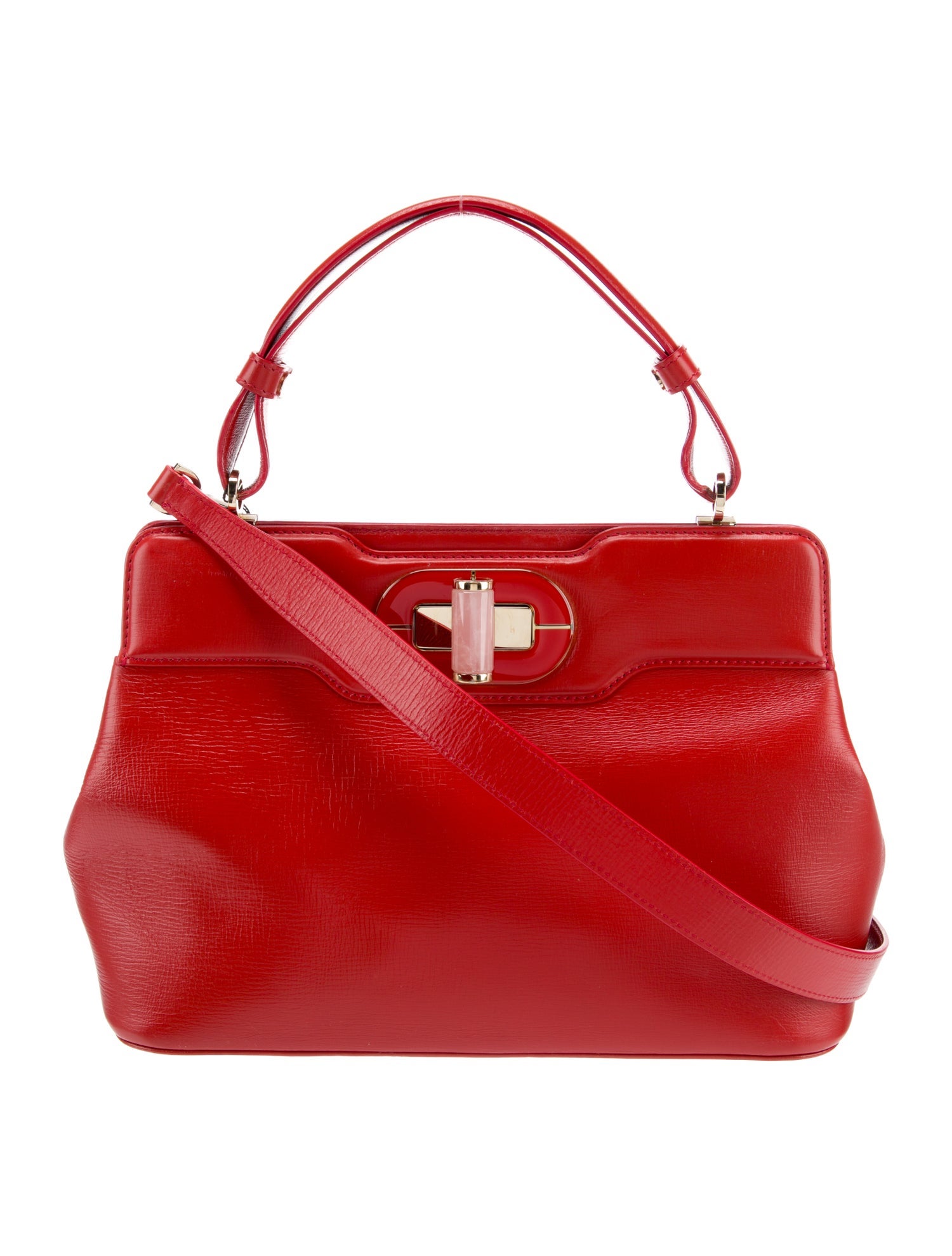 Bvlgari Leather Isabella Rossellini Handle Bag - Red Handle Bags