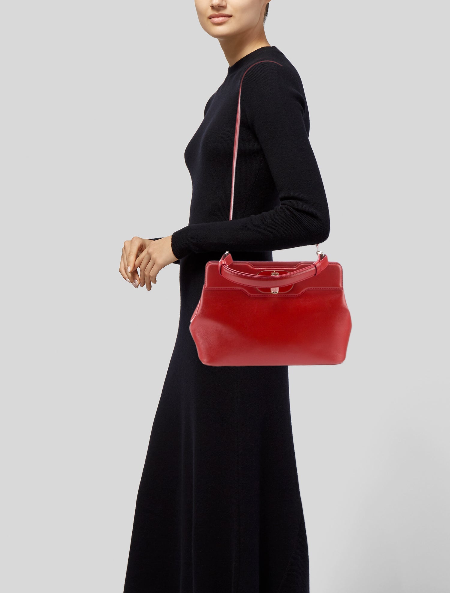 Bvlgari Leather Isabella Rossellini Handle Bag - Red Handle Bags