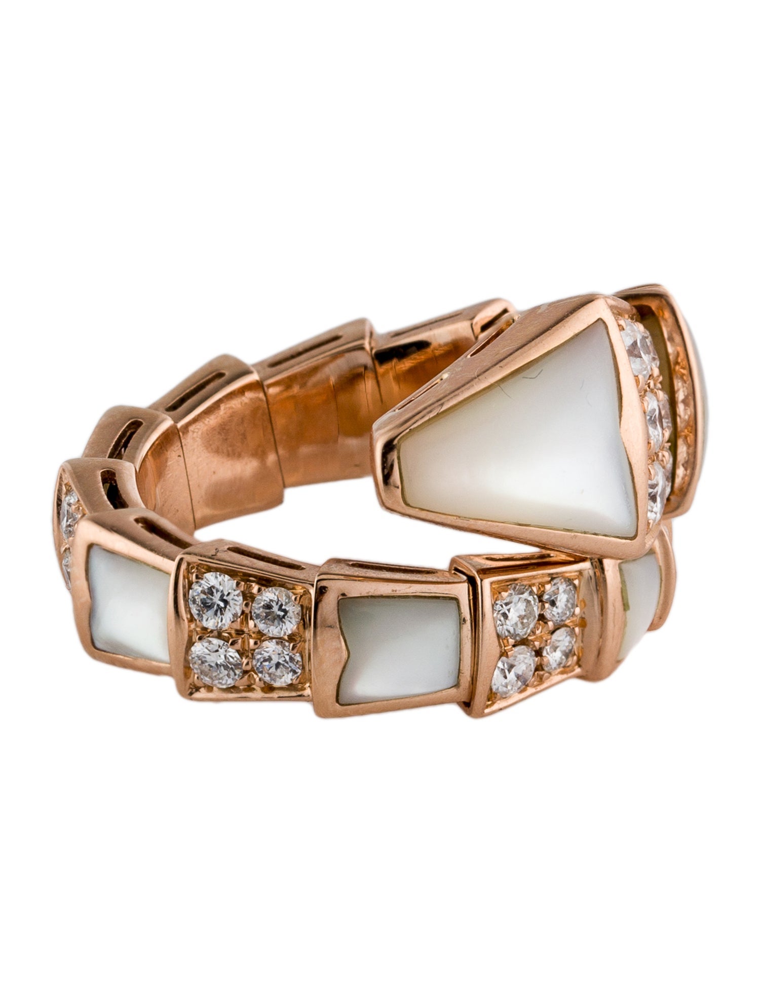 Bvlgari 18K Mother of Pearl & Diamond Serpenti Ring