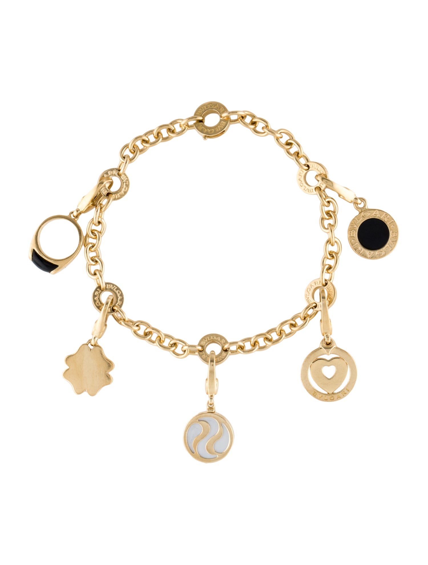 Bvlgari 18K Mother of Pearl & Onyx Charm Bracelet