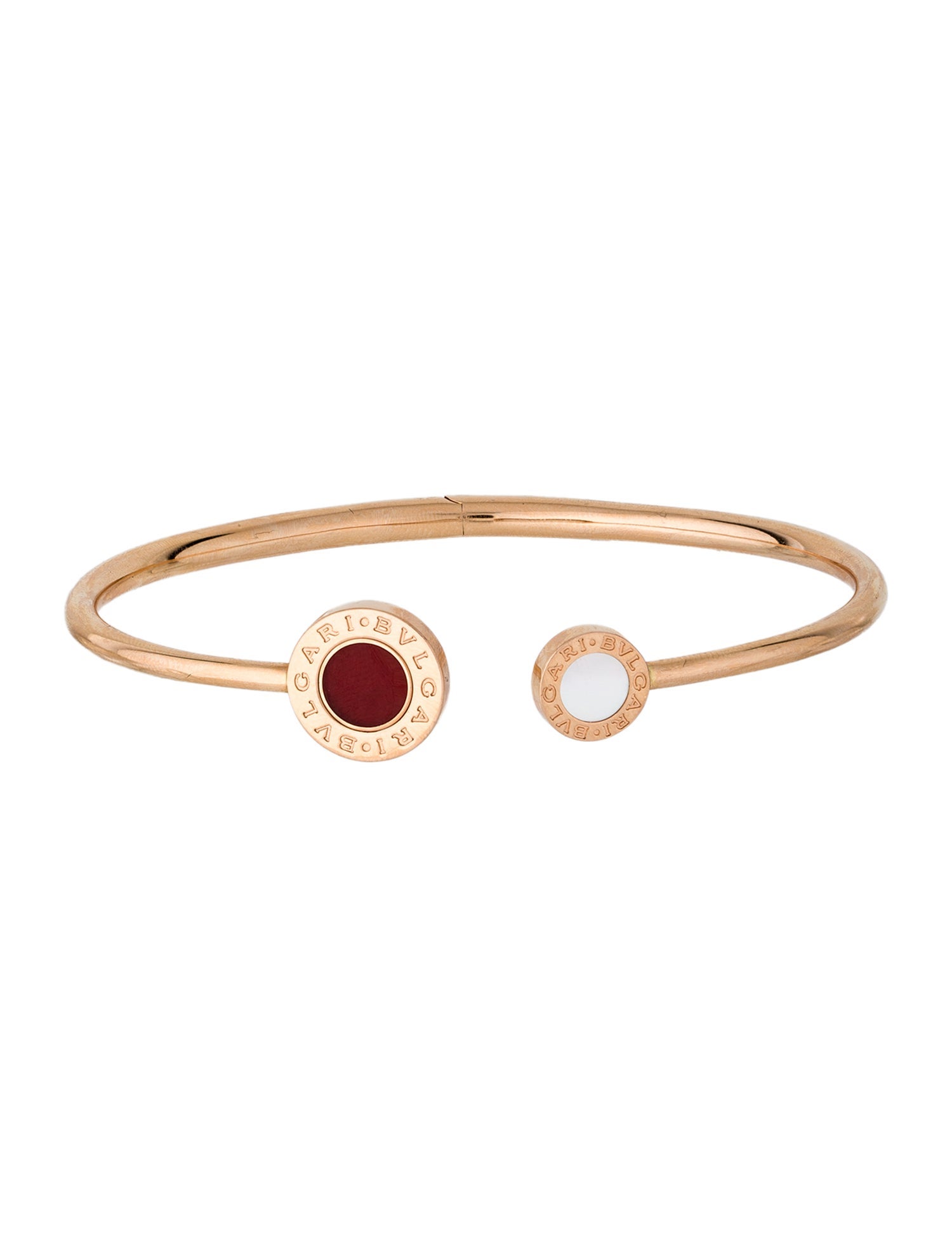 Bvlgari 18K Mother of Pearl & Carnelian Flip Open Cuff Bracelet