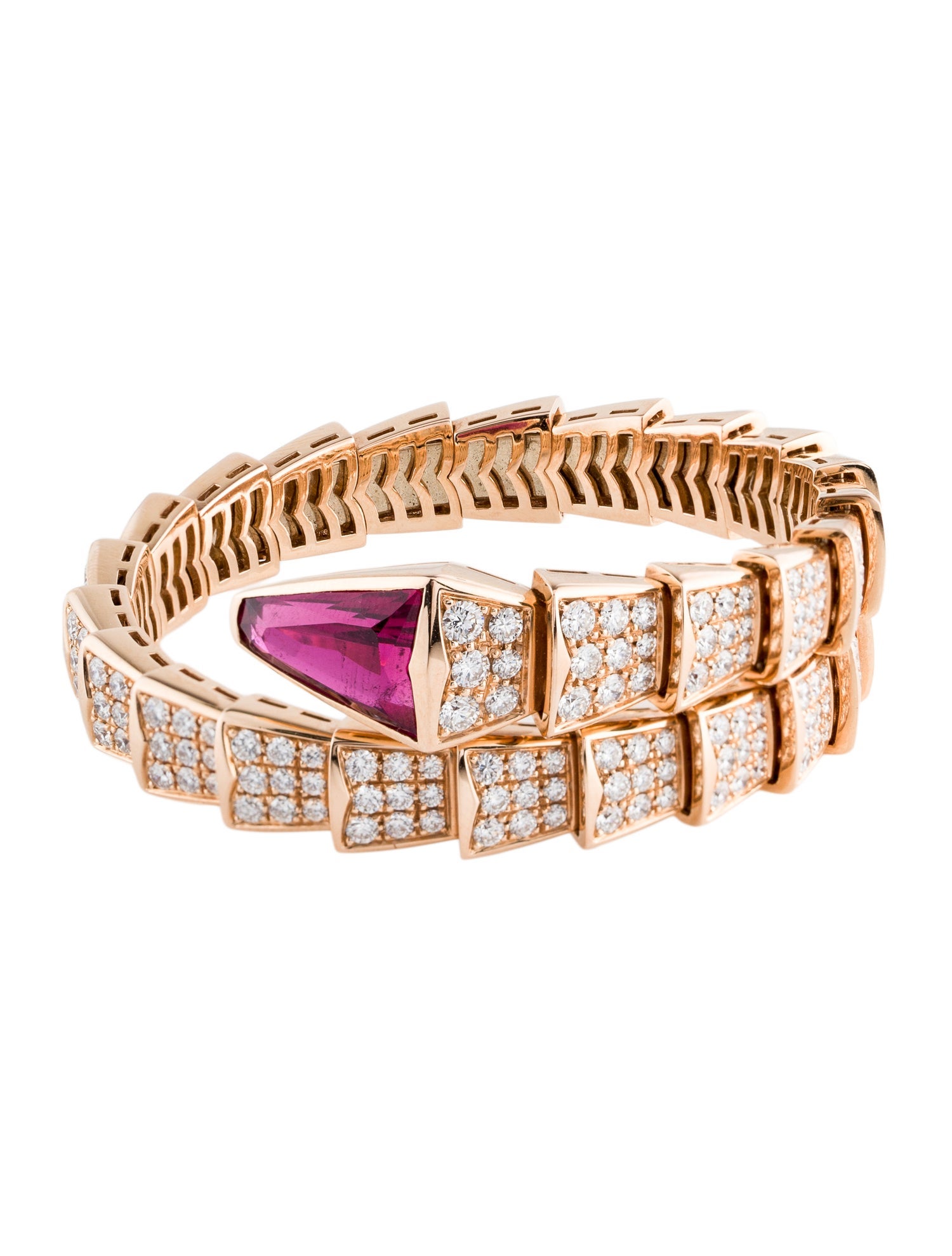 Bvlgari 18K Rubellite & Diamond Serpenti Viper Cuff Bracelet