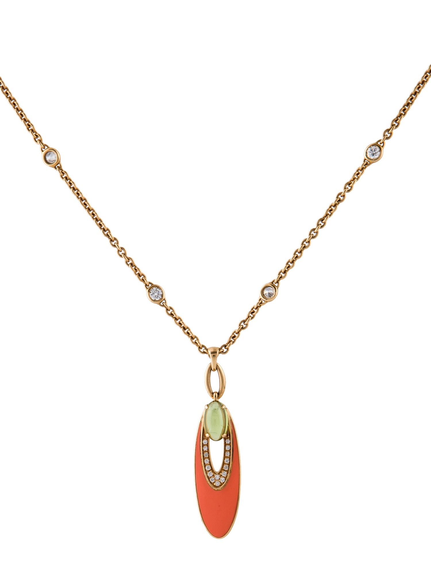 Bvlgari 18K Peridot, Enamel & Diamond Elisia Pendant Necklace