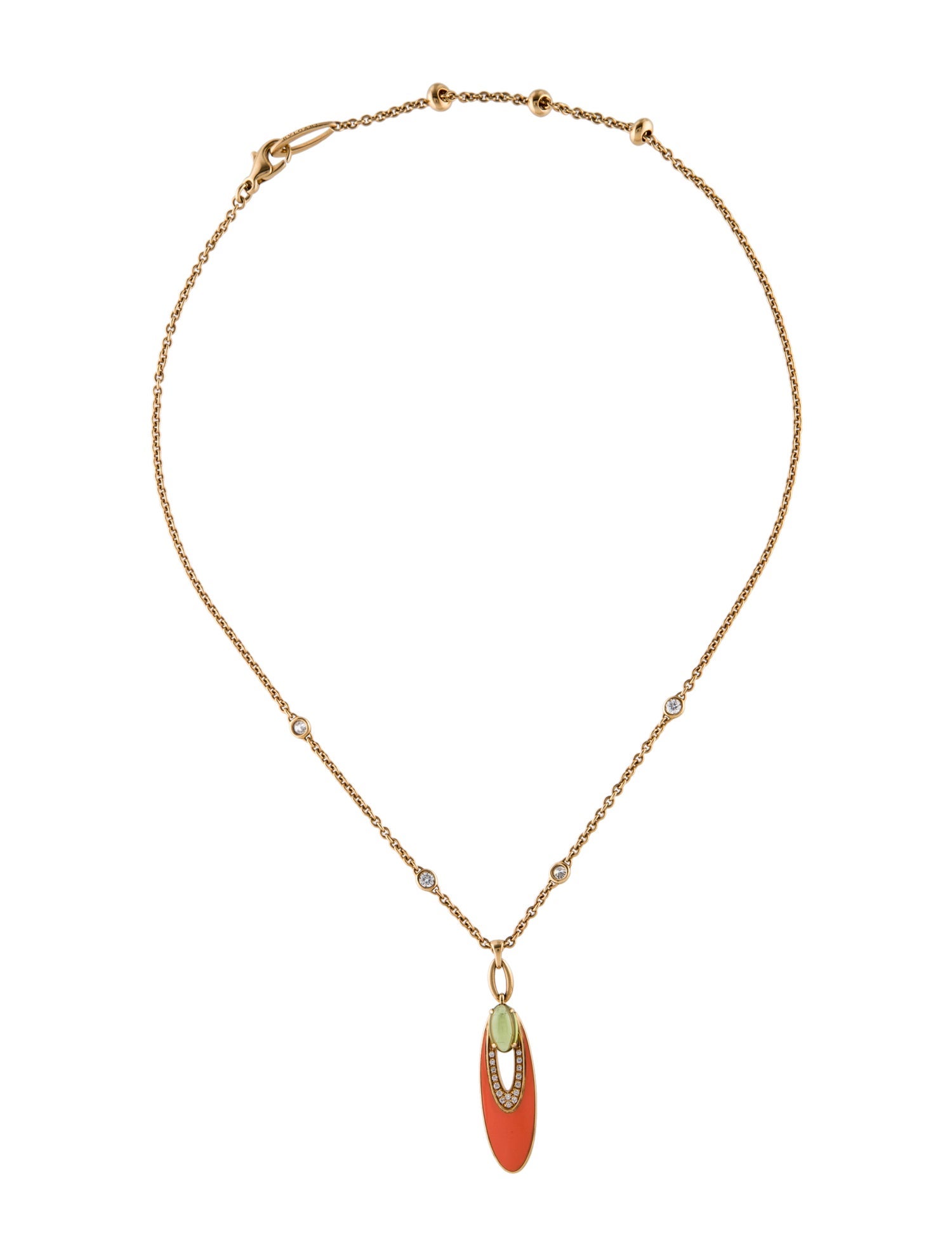 Bvlgari 18K Peridot, Enamel & Diamond Elisia Pendant Necklace