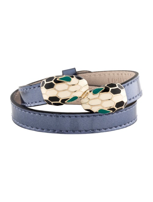 Bvlgari Enamel & Leather Serpenti Forever Double Coil Wrap Bracelet