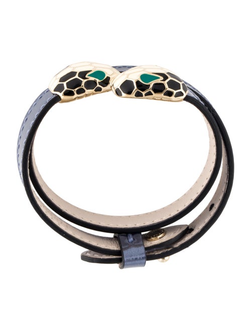 Bvlgari Enamel & Leather Serpenti Forever Double Coil Wrap Bracelet