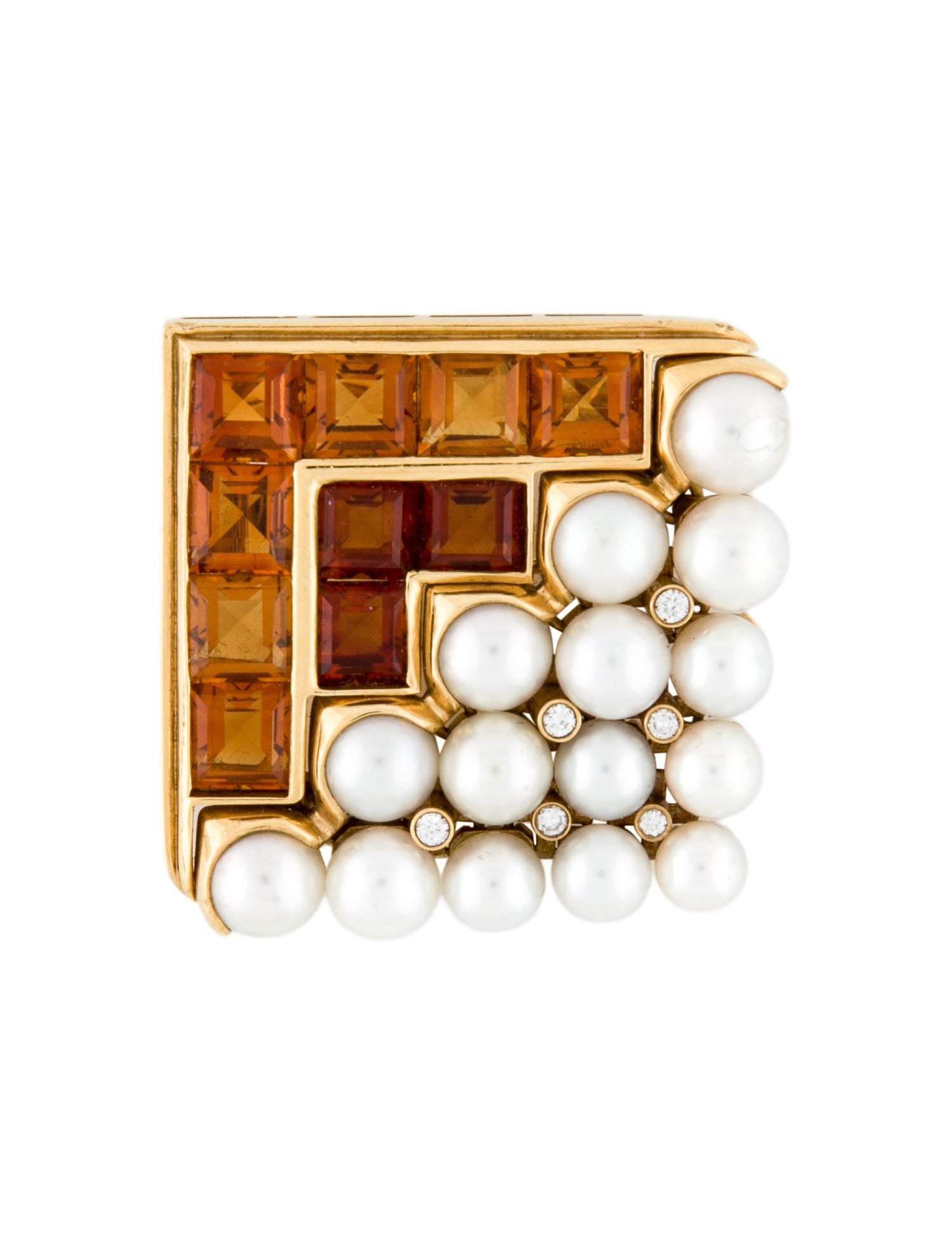 Bvlgari Vintage 18K Pearl, Citrine & Diamond Carré Brooch