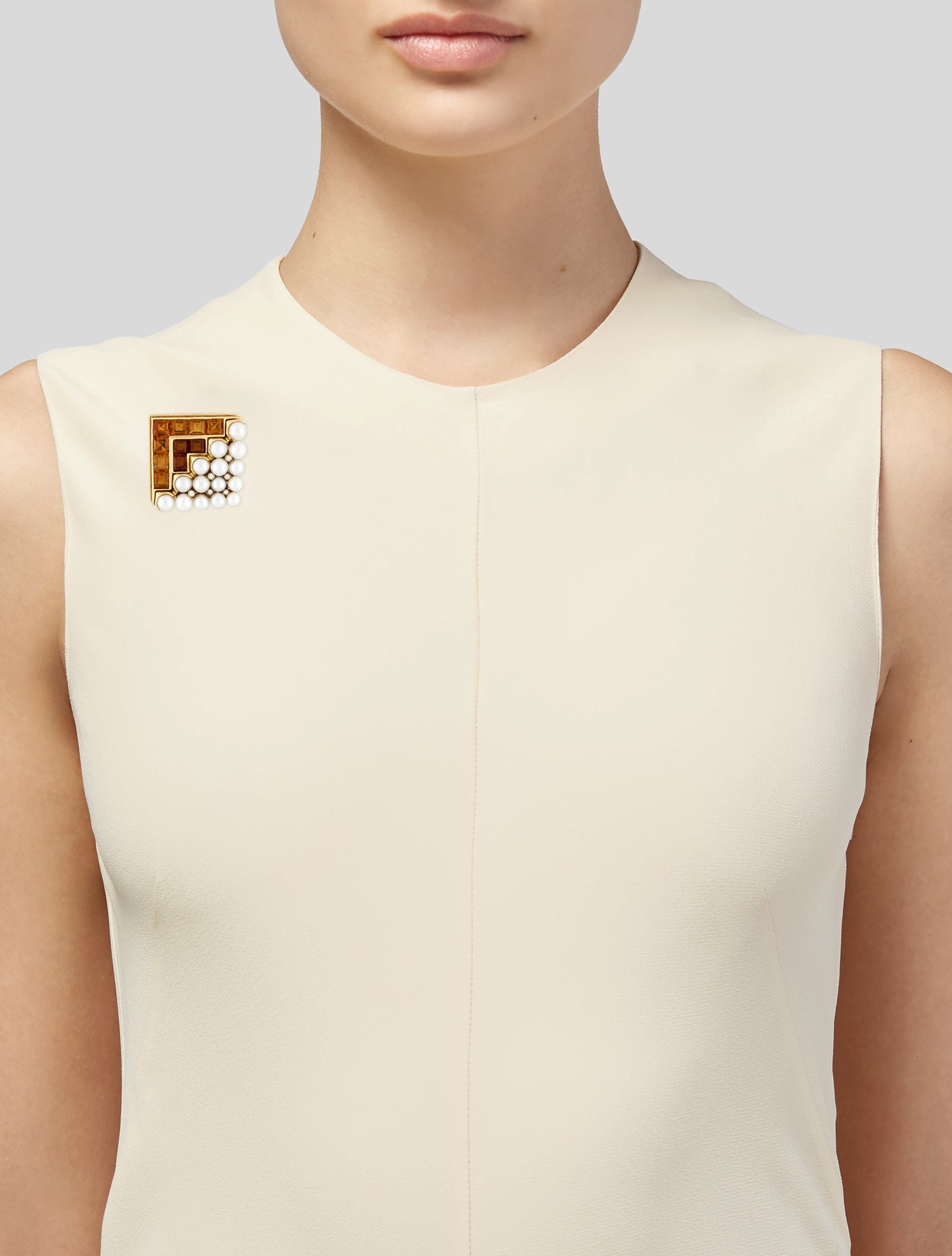 Bvlgari Vintage 18K Pearl, Citrine & Diamond Carré Brooch