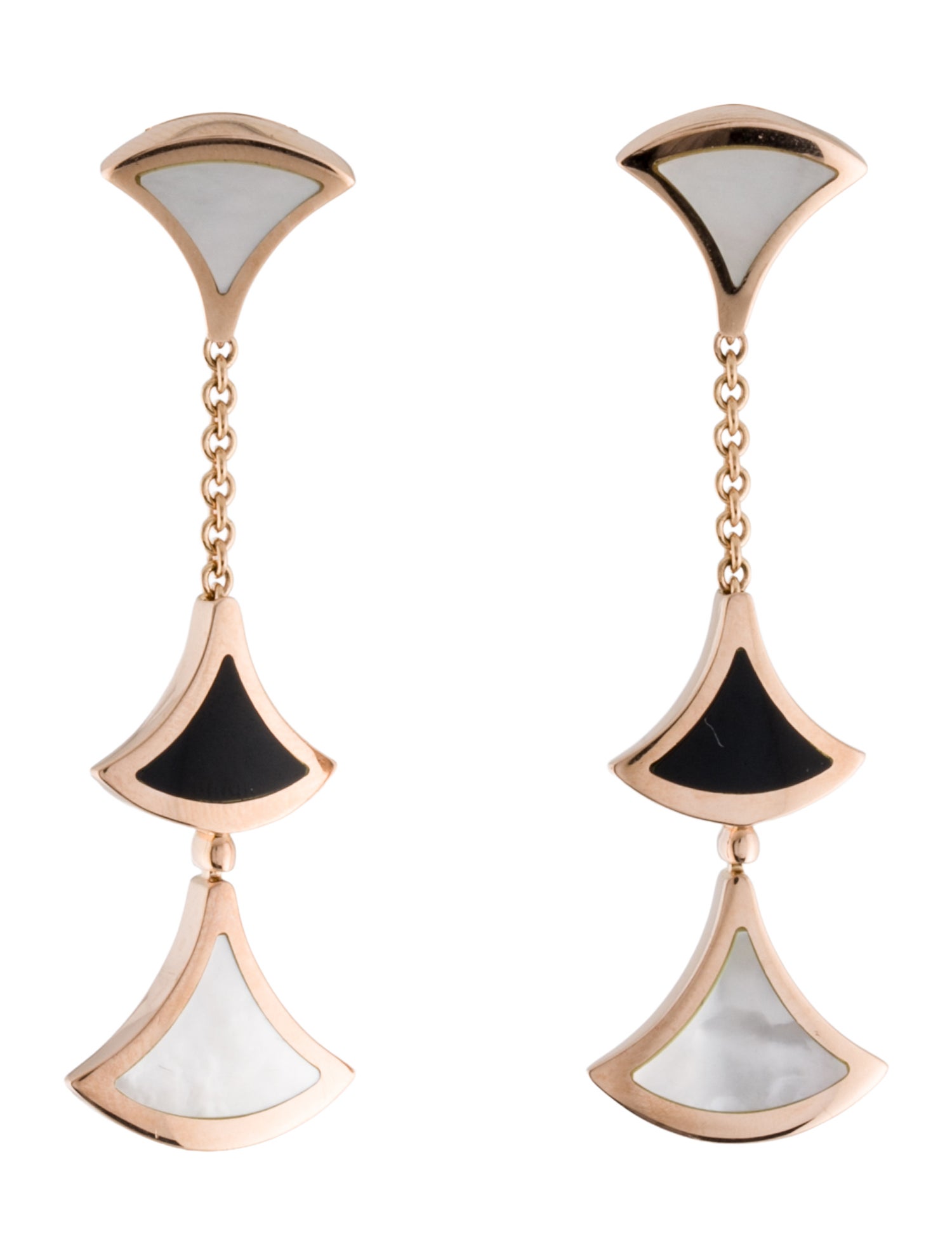 Bvlgari 18K Mother of Pearl & Onyx Triple Linear Earrings