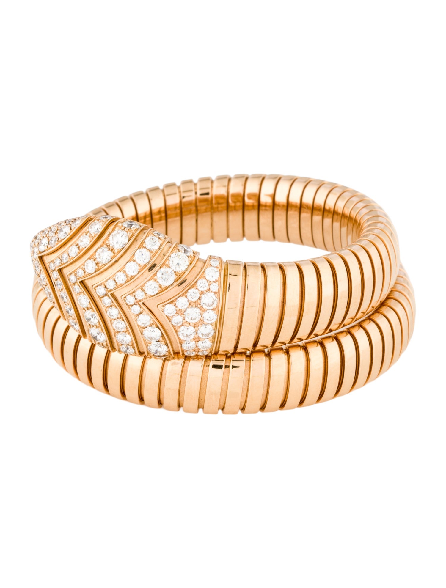 Bvlgari 18K 3.20ctw Diamond Serpenti Tubogas Bangle Bracelet