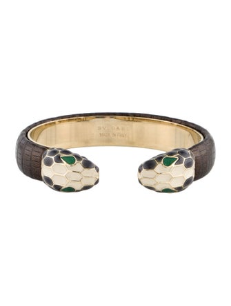 Bvlgari Enamel & Leather Serpenti Forever Cuff