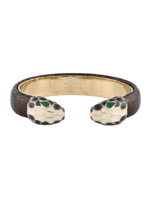 Bvlgari Enamel & Leather Serpenti Forever Cuff