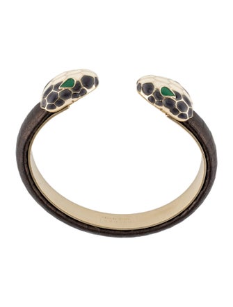 Bvlgari Enamel & Leather Serpenti Forever Cuff